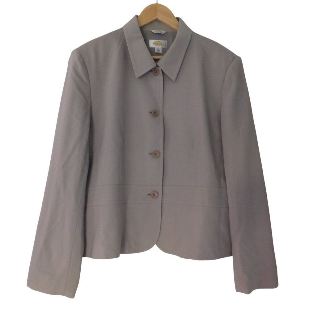 Talbots Wool Blazer‎ Size 16 Professional Beige Lined Jacket Stretch 3 Button  b